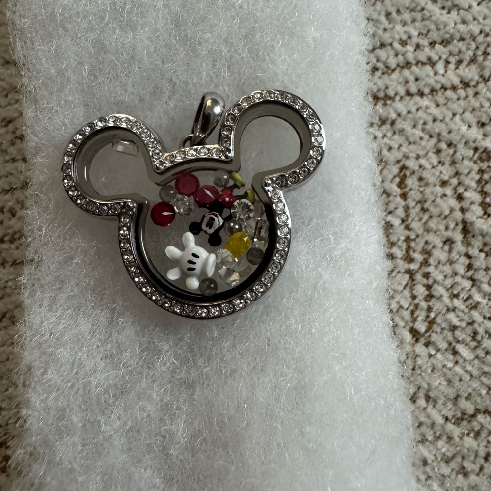 Origami Owl Mickey Mouse Silver Pendant with Charms